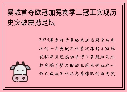 曼城首夺欧冠加冕赛季三冠王实现历史突破震撼足坛 曼城首夺欧冠加冕赛季三冠王实现历史突破震撼足坛