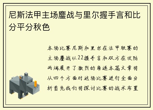 尼斯法甲主场鏖战与里尔握手言和比分平分秋色